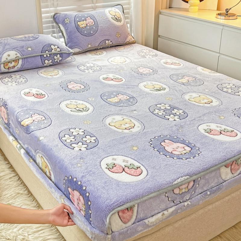 Fitted Sheet Flannel Printed Breathable Fade Resistant Soft Sheet Set