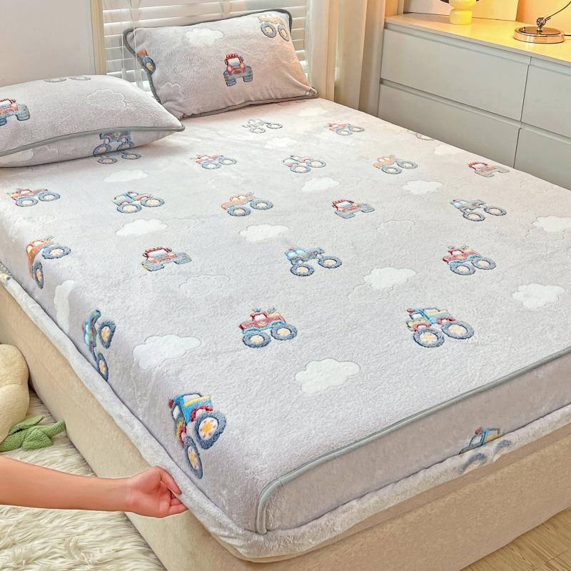Fitted Sheet Flannel Printed Breathable Fade Resistant Soft Sheet Set