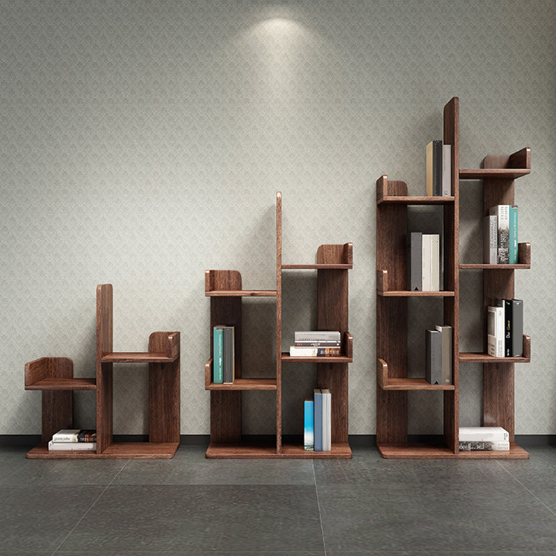 Modern Style Open Back Bookshelf Vertical Wooden Bookcase in Brown