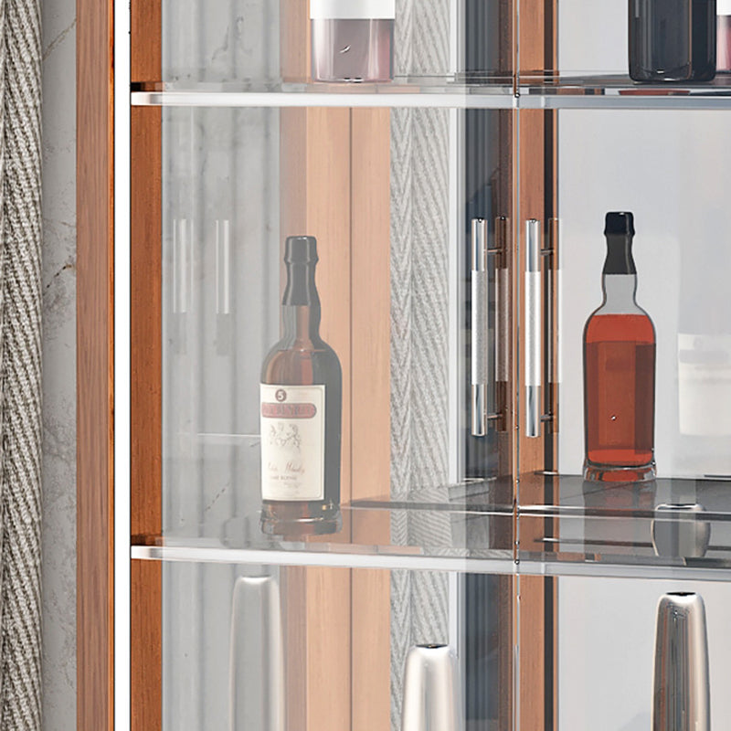 Contemporary Rubberwood Curio Cabinet Glass Doors Hutch Cabinet with Doors