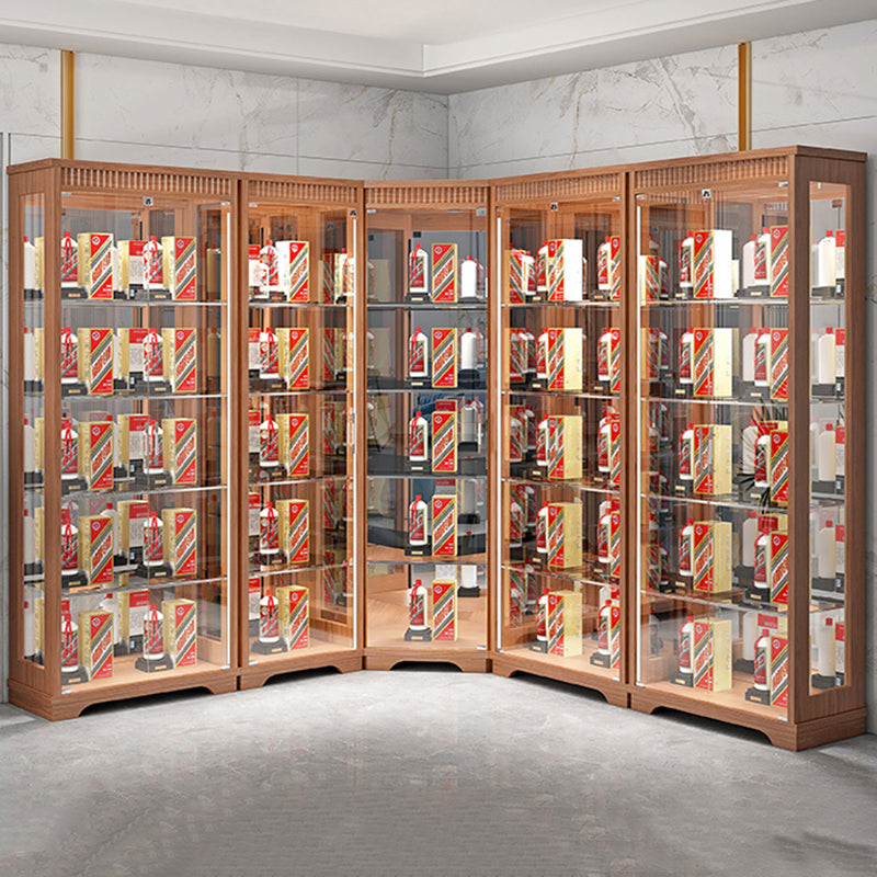 Contemporary Rubberwood Curio Cabinet Glass Doors Hutch Cabinet with Doors