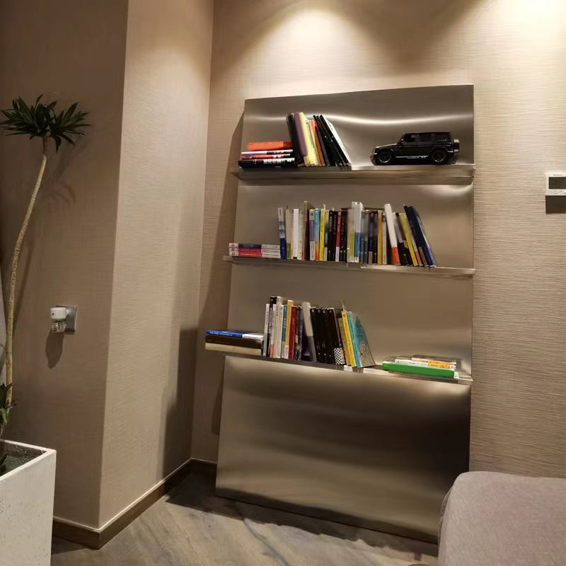 Contemporary Stainless Steel Bookcase Standard Closed Back Bookshelf for Bedroom