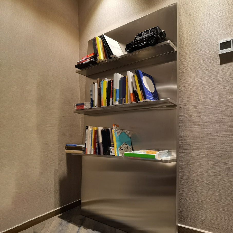 Contemporary Stainless Steel Bookcase Standard Closed Back Bookshelf for Bedroom