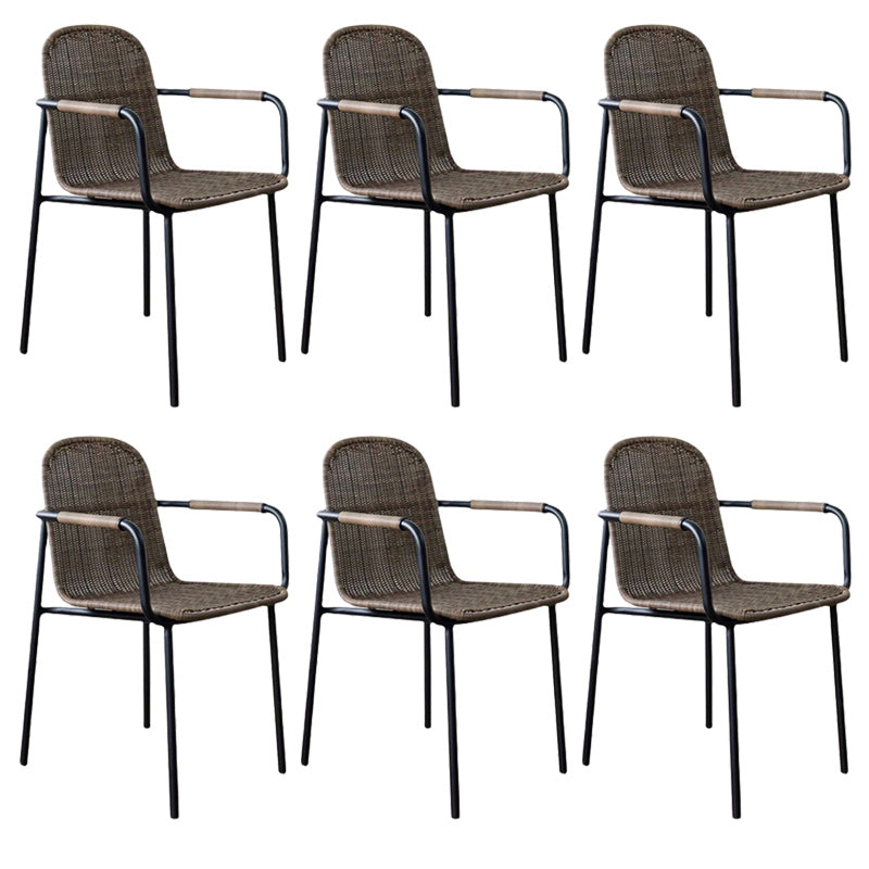 Industrial Patio Dining Side Chair in Brown Aluminum 30.7" High