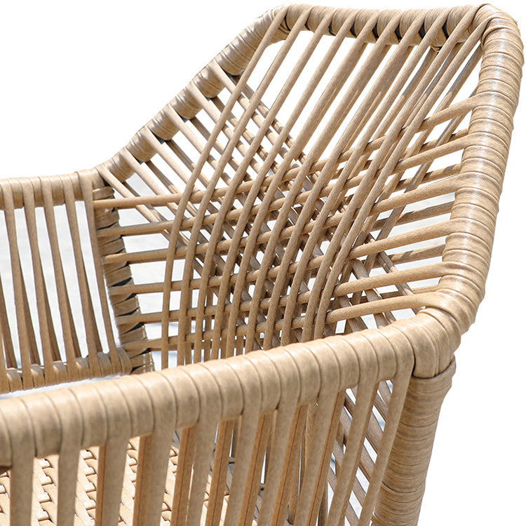 Tropical Outdoor Bistro Chairs with Arms in Faux Rattan and Metal Base