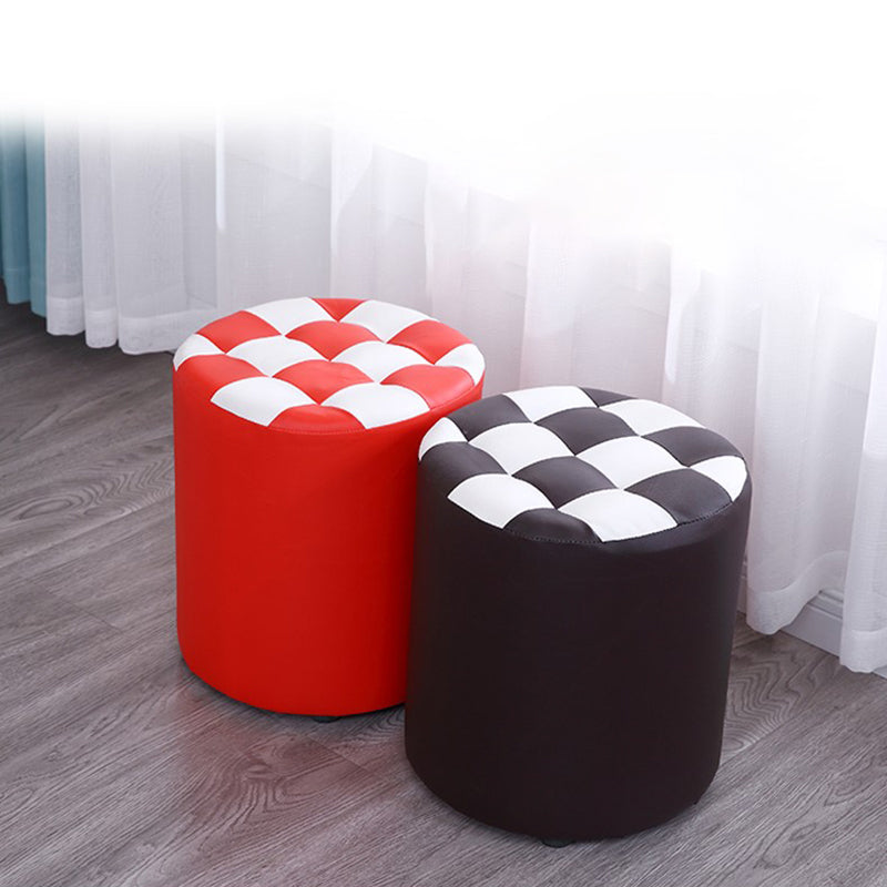 Color Block Ottoman Faux Leather Stain Resistant Cylinder Shape Pouf Ottoman