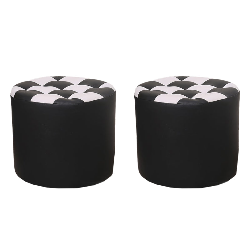 Color Block Ottoman Faux Leather Stain Resistant Cylinder Shape Pouf Ottoman