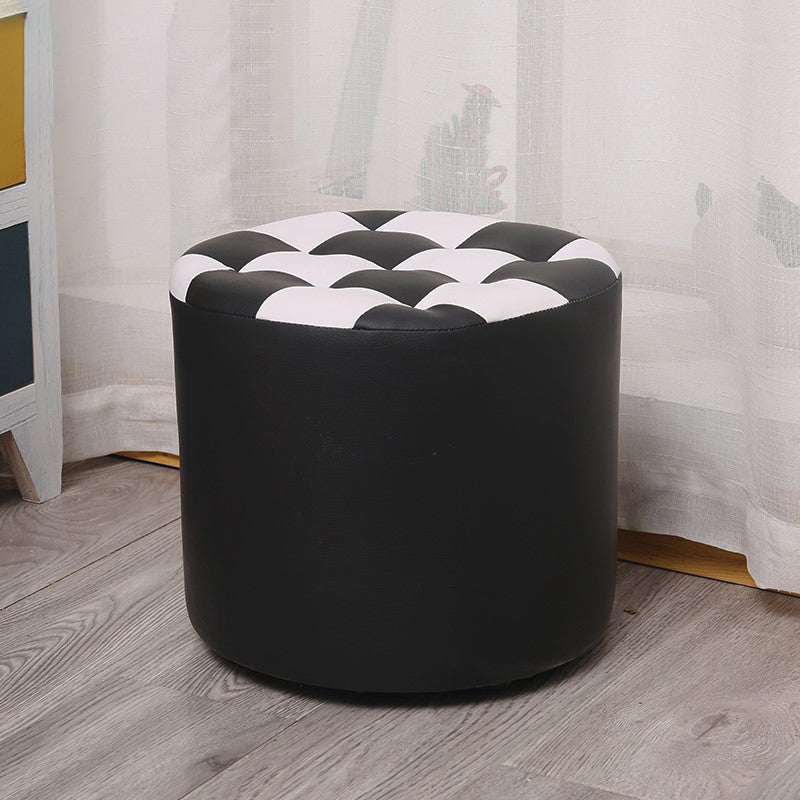 Color Block Ottoman Faux Leather Stain Resistant Cylinder Shape Pouf Ottoman