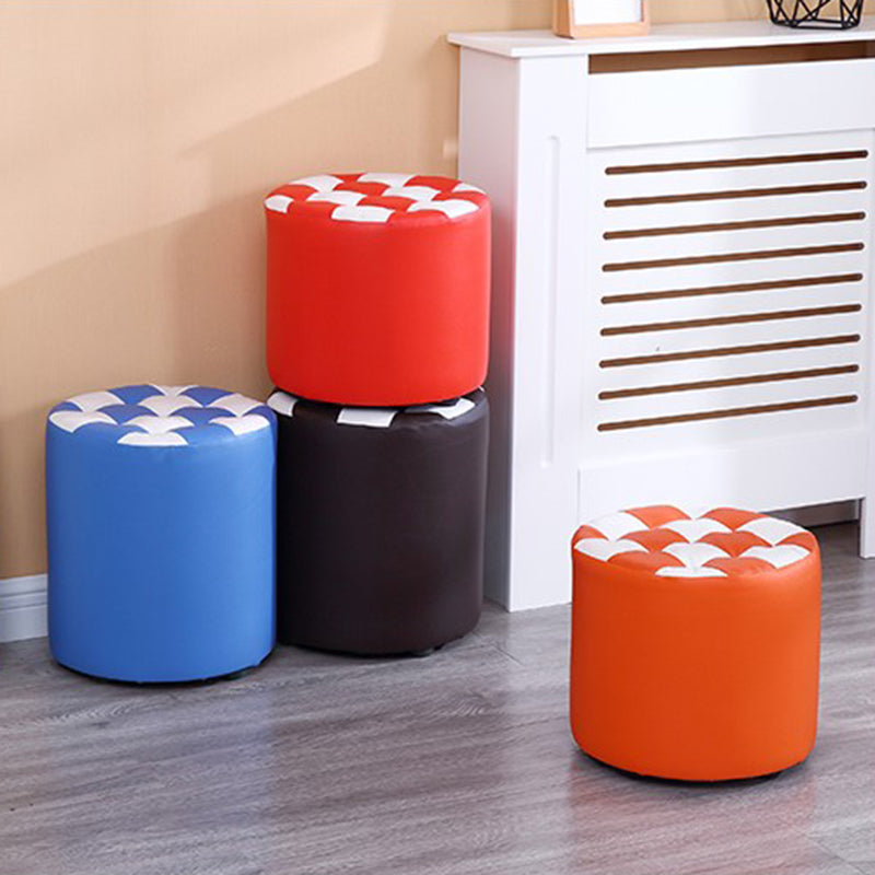 Color Block Ottoman Faux Leather Stain Resistant Cylinder Shape Pouf Ottoman