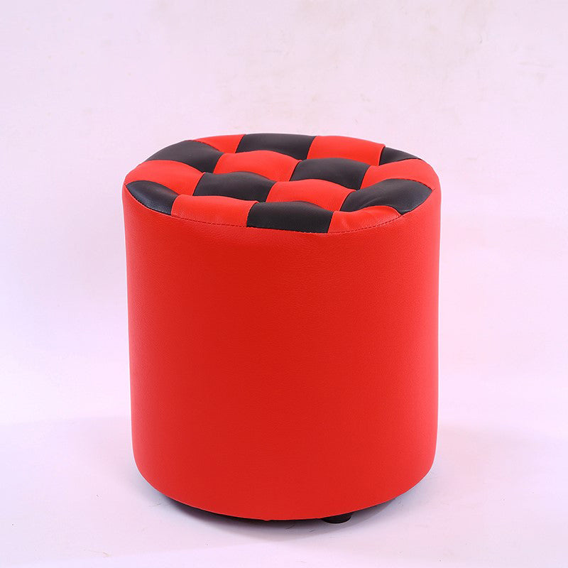 Color Block Ottoman Faux Leather Stain Resistant Cylinder Shape Pouf Ottoman