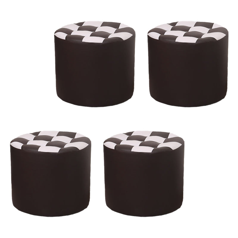 Color Block Ottoman Faux Leather Stain Resistant Cylinder Shape Pouf Ottoman