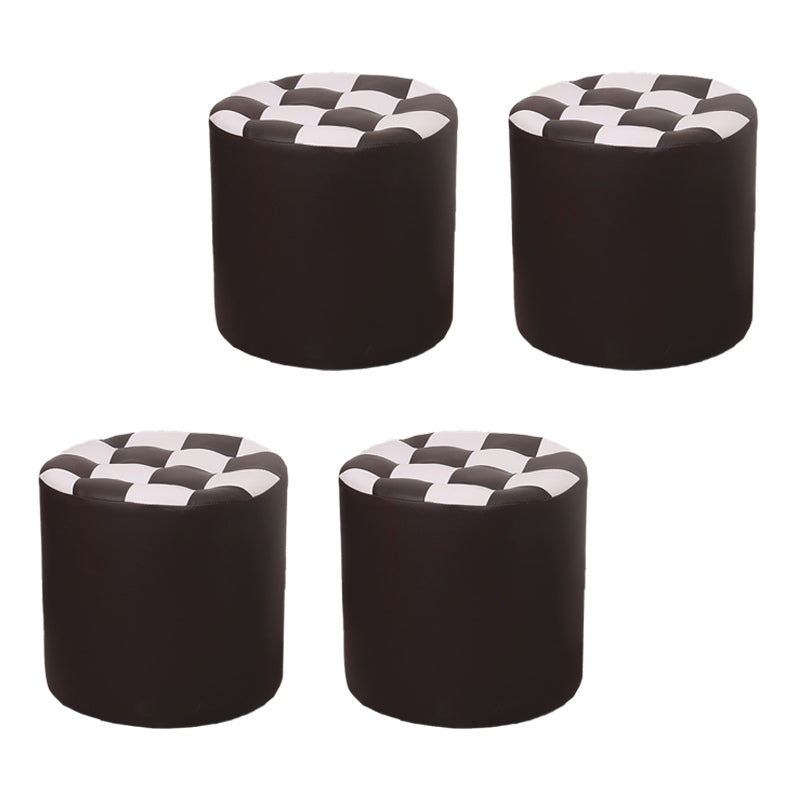 Color Block Ottoman Faux Leather Stain Resistant Cylinder Shape Pouf Ottoman