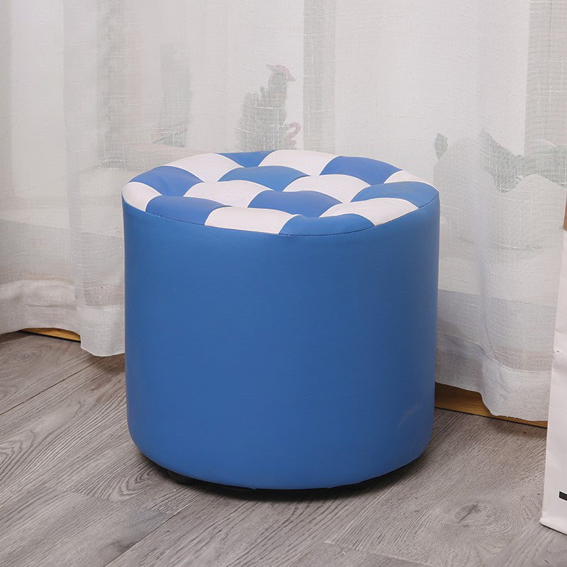 Color Block Ottoman Faux Leather Stain Resistant Cylinder Shape Pouf Ottoman
