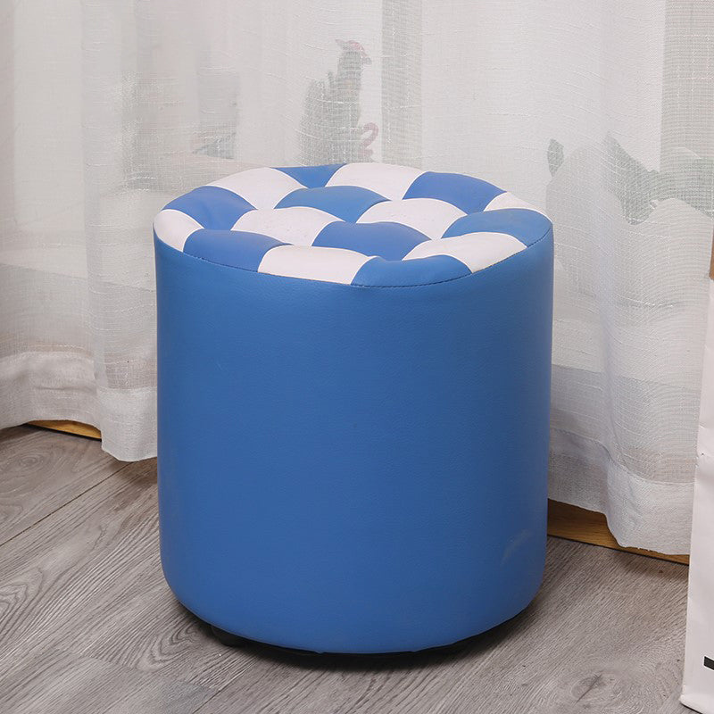 Color Block Ottoman Faux Leather Stain Resistant Cylinder Shape Pouf Ottoman