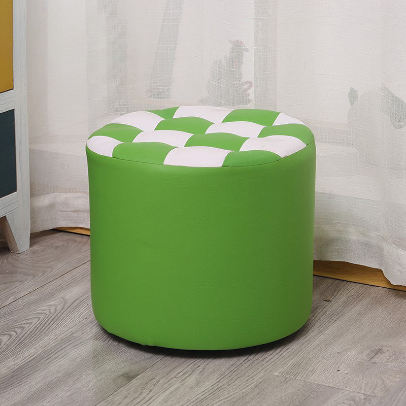 Color Block Ottoman Faux Leather Stain Resistant Cylinder Shape Pouf Ottoman