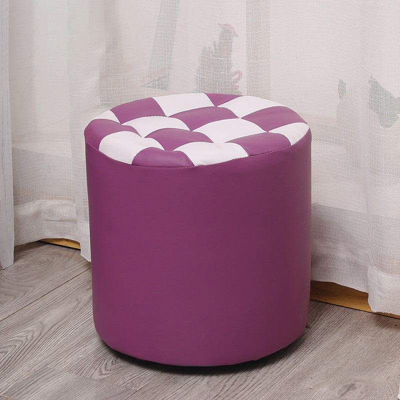 Color Block Ottoman Faux Leather Stain Resistant Cylinder Shape Pouf Ottoman