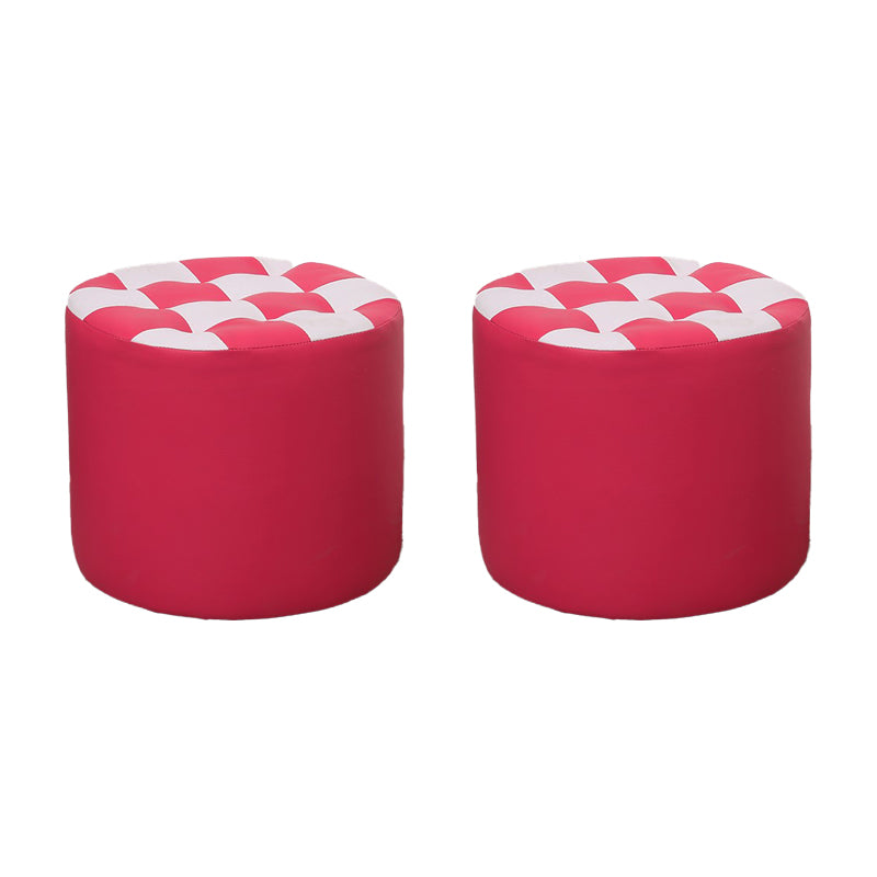 Color Block Ottoman Faux Leather Stain Resistant Cylinder Shape Pouf Ottoman