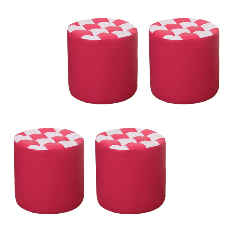 Color Block Ottoman Faux Leather Stain Resistant Cylinder Shape Pouf Ottoman