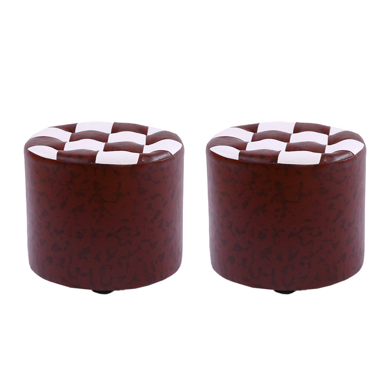 Color Block Ottoman Faux Leather Stain Resistant Cylinder Shape Pouf Ottoman