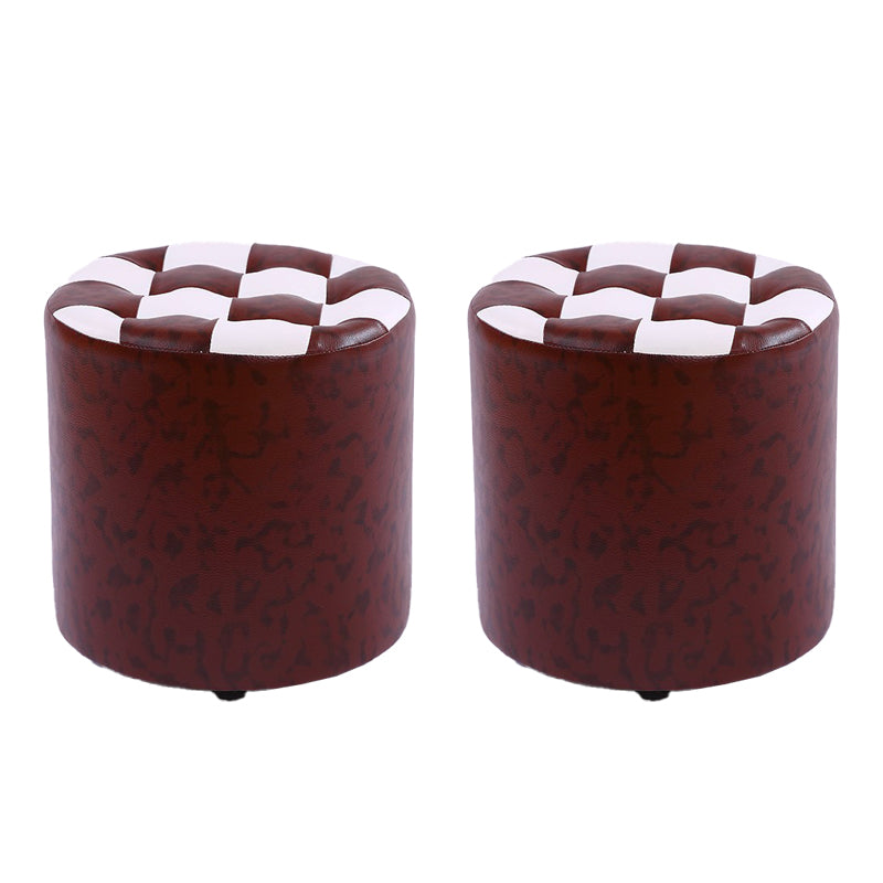 Color Block Ottoman Faux Leather Stain Resistant Cylinder Shape Pouf Ottoman