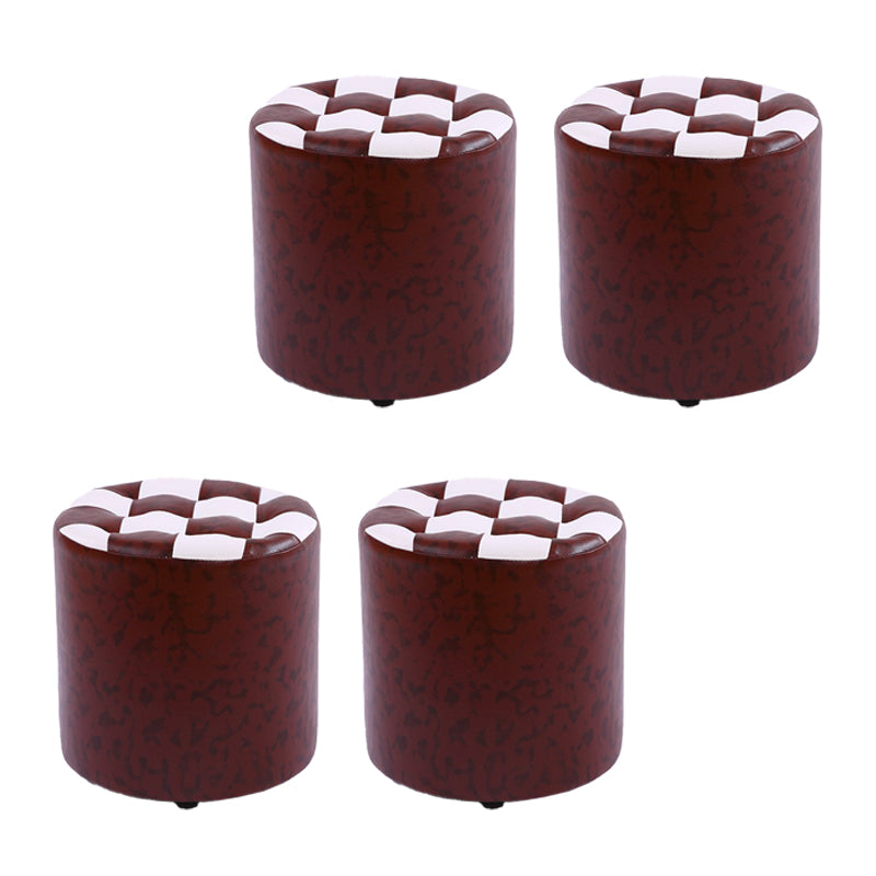 Color Block Ottoman Faux Leather Stain Resistant Cylinder Shape Pouf Ottoman