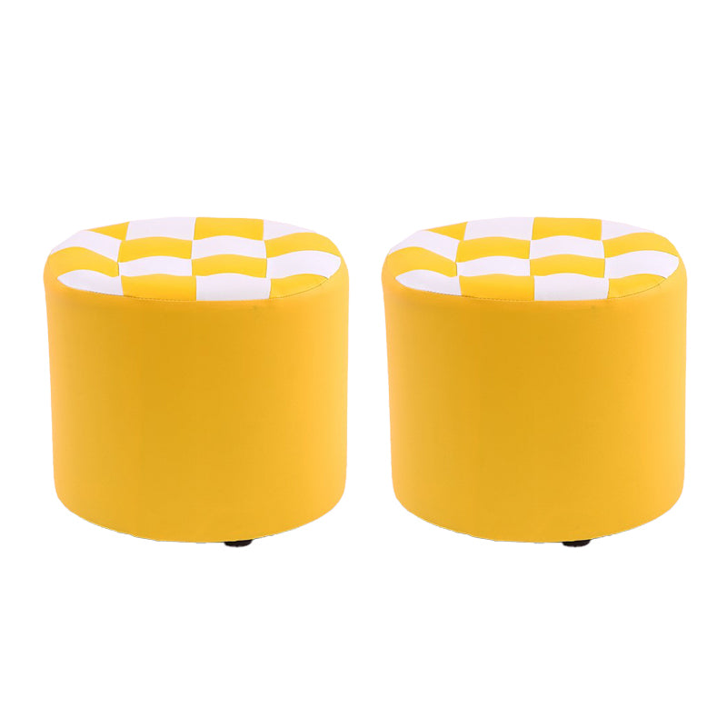 Color Block Ottoman Faux Leather Stain Resistant Cylinder Shape Pouf Ottoman