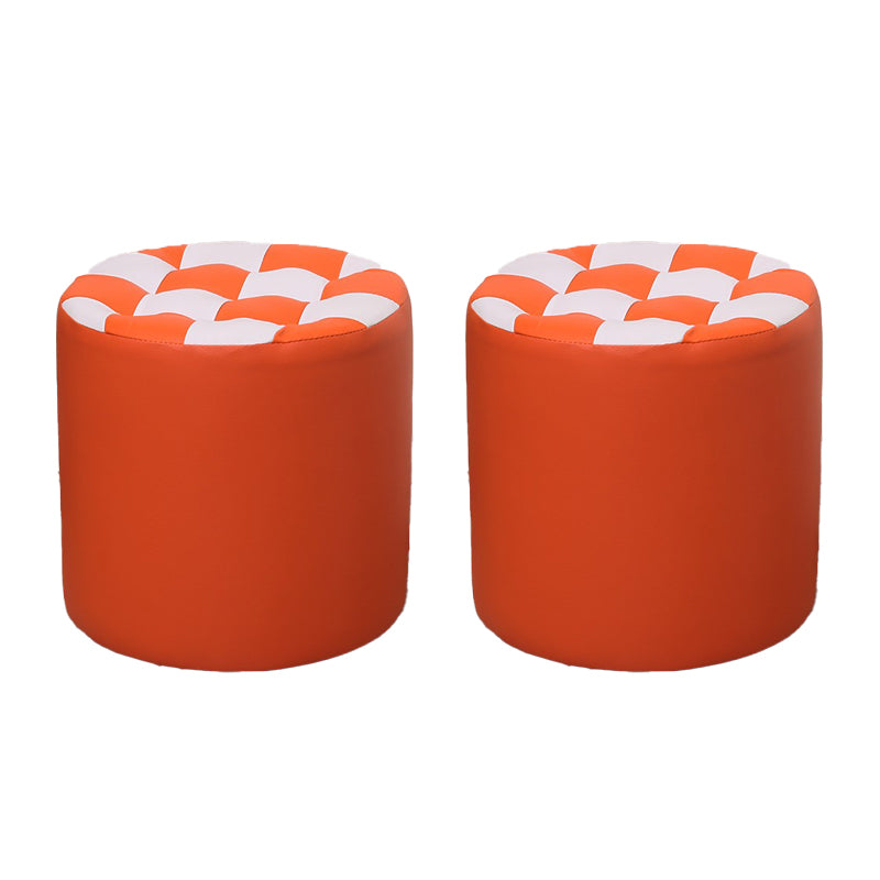 Color Block Ottoman Faux Leather Stain Resistant Cylinder Shape Pouf Ottoman