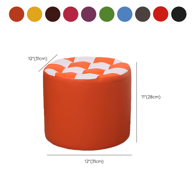 Color Block Ottoman Faux Leather Stain Resistant Cylinder Shape Pouf Ottoman