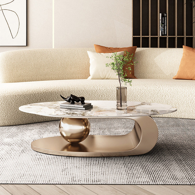 Stone Oval Contemporary Coffee Table Single Pedestal Coffee Table