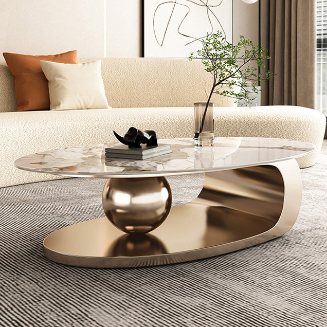 Stone Oval Contemporary Coffee Table Single Pedestal Coffee Table