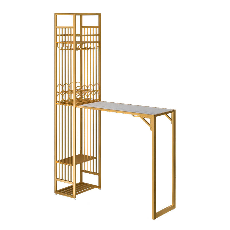 Glam Rectangle Bar Set 1/2 Pieces Self-Storing Leaf Pub Table with Upholstered Stool