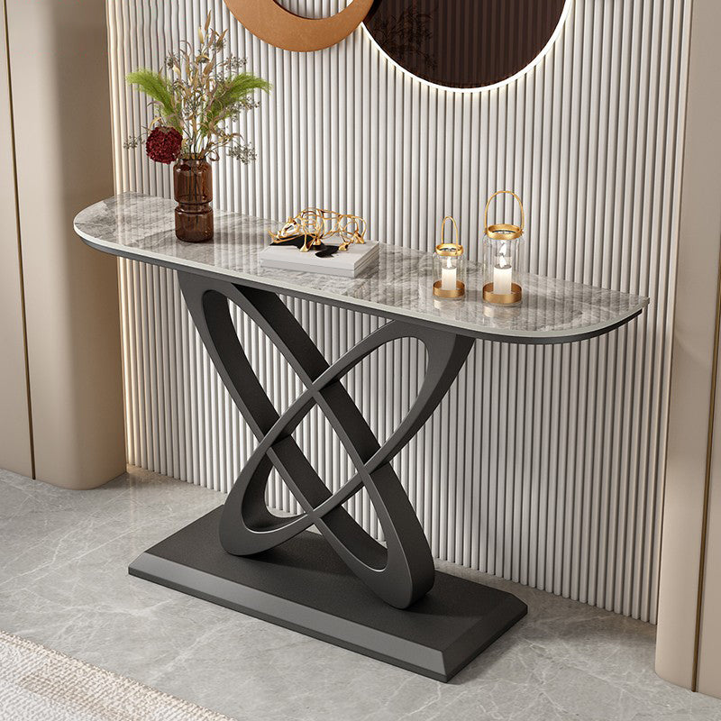 Glam Stone Console Table Iron Scratch Resistant Console Sofa Table for Hall