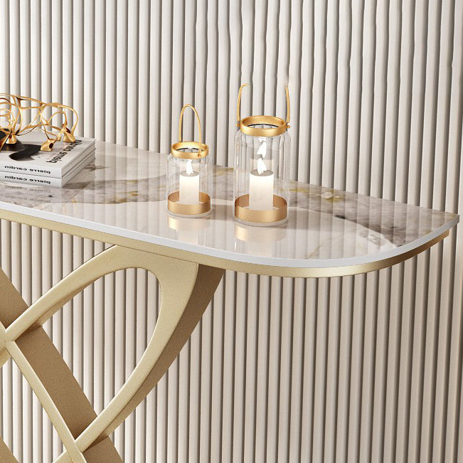 Glam Stone Console Table Iron Scratch Resistant Console Sofa Table for Hall