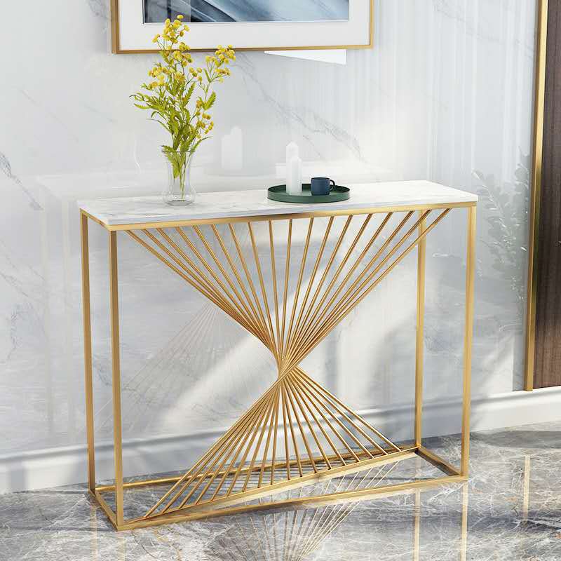 Glam Marble Console Sofa Table Gold Frame Accent Table for Hall