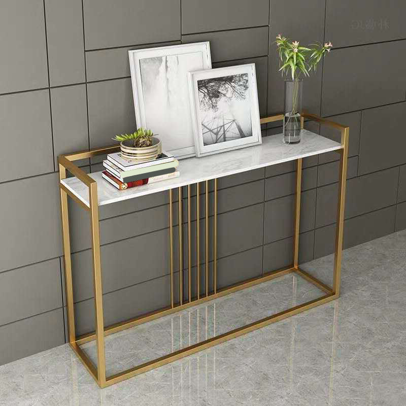 Glam Marble Console Sofa Table Gold Frame Accent Table for Hall