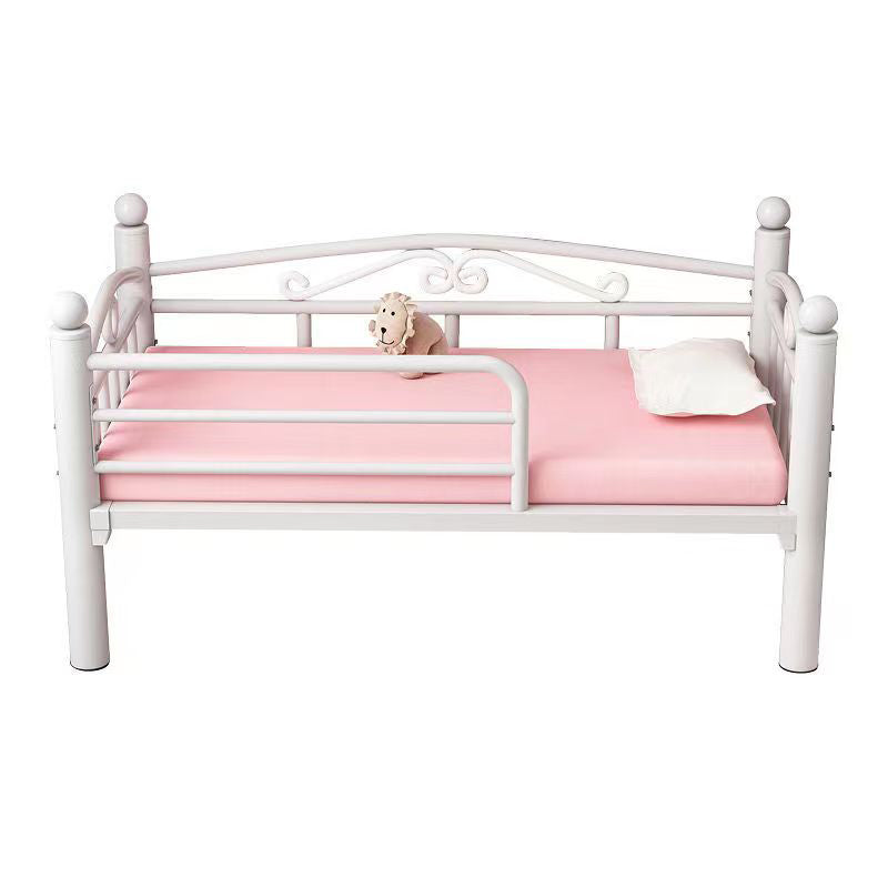 Metal Nursery Crib White Industrial Nursery Bed with Guardrail