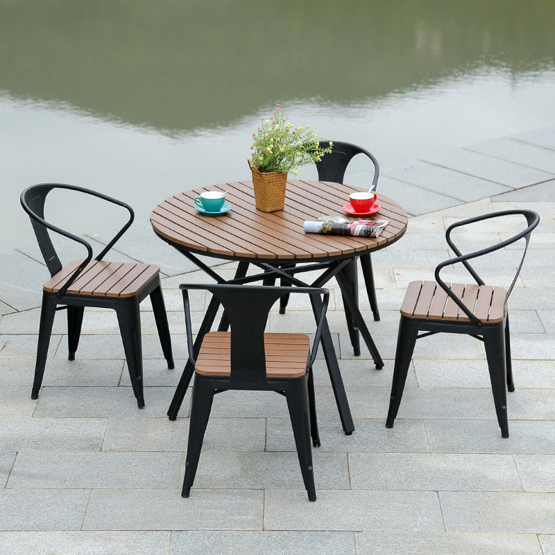 Industrial 1/3/5 Pieces Metal Dining Set Reclaimed Wood Table Set for Outdoor