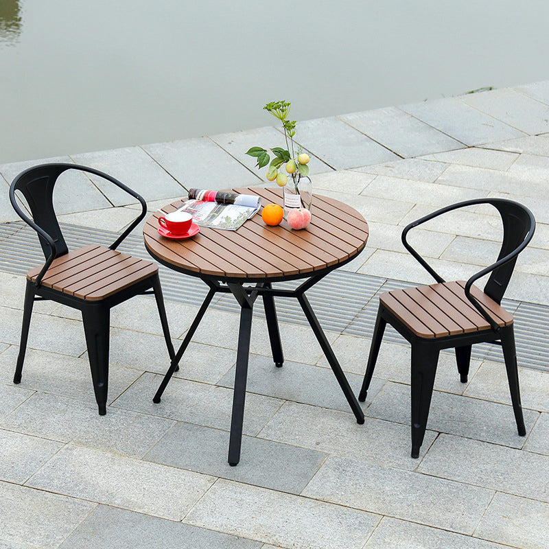 Industrial 1/3/5 Pieces Metal Dining Set Reclaimed Wood Table Set for Outdoor