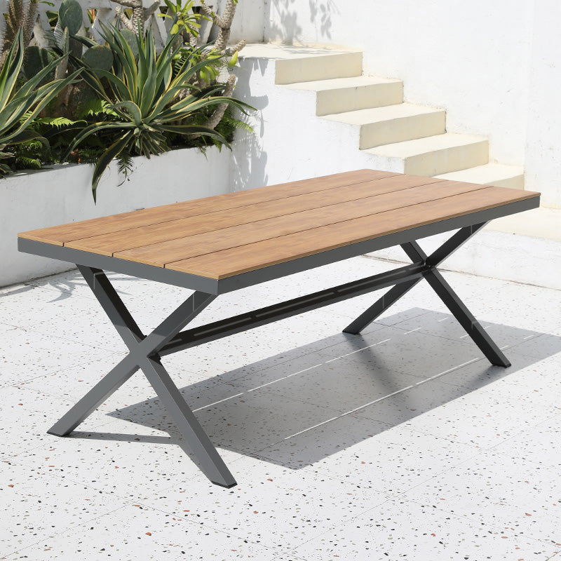 Farmhouse Style Dining Table Wooden and Metal Rectangle Shape Water Resistant Table
