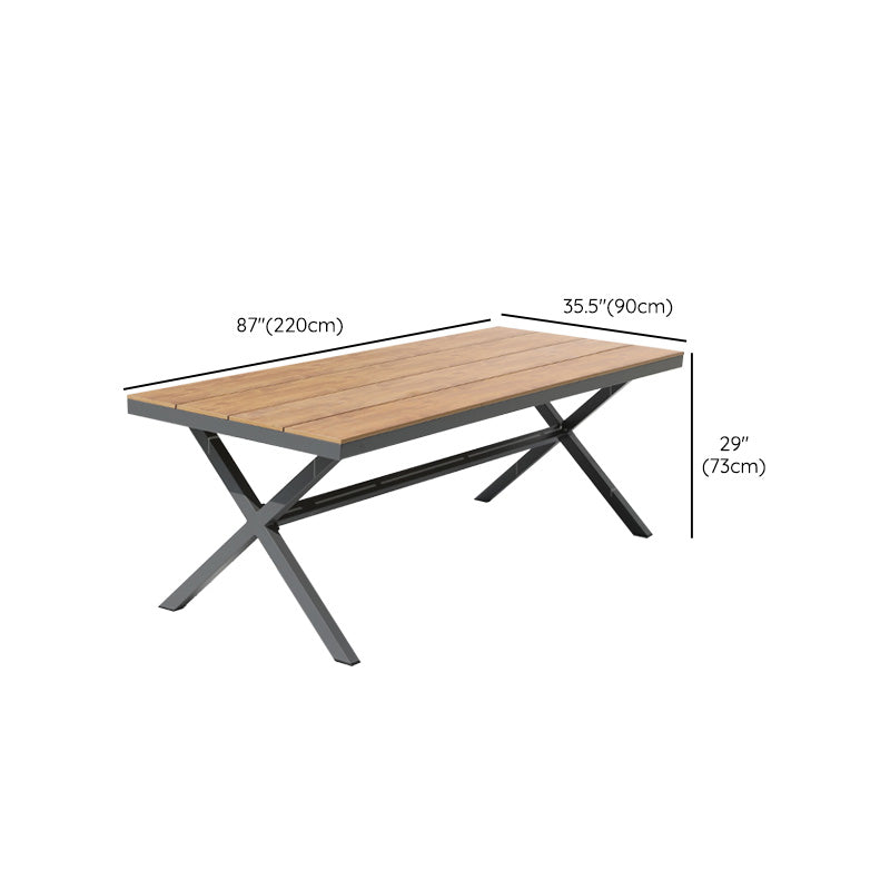 Farmhouse Style Dining Table Wooden and Metal Rectangle Shape Water Resistant Table