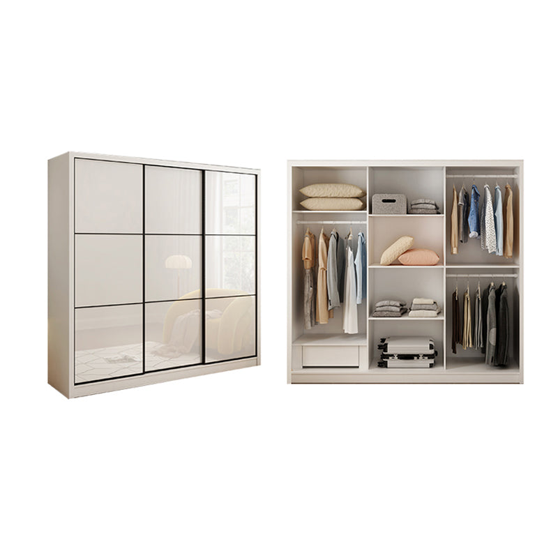 Sliding Wardrobe Closet with Shelves White Wooden Wardrobe Armoire