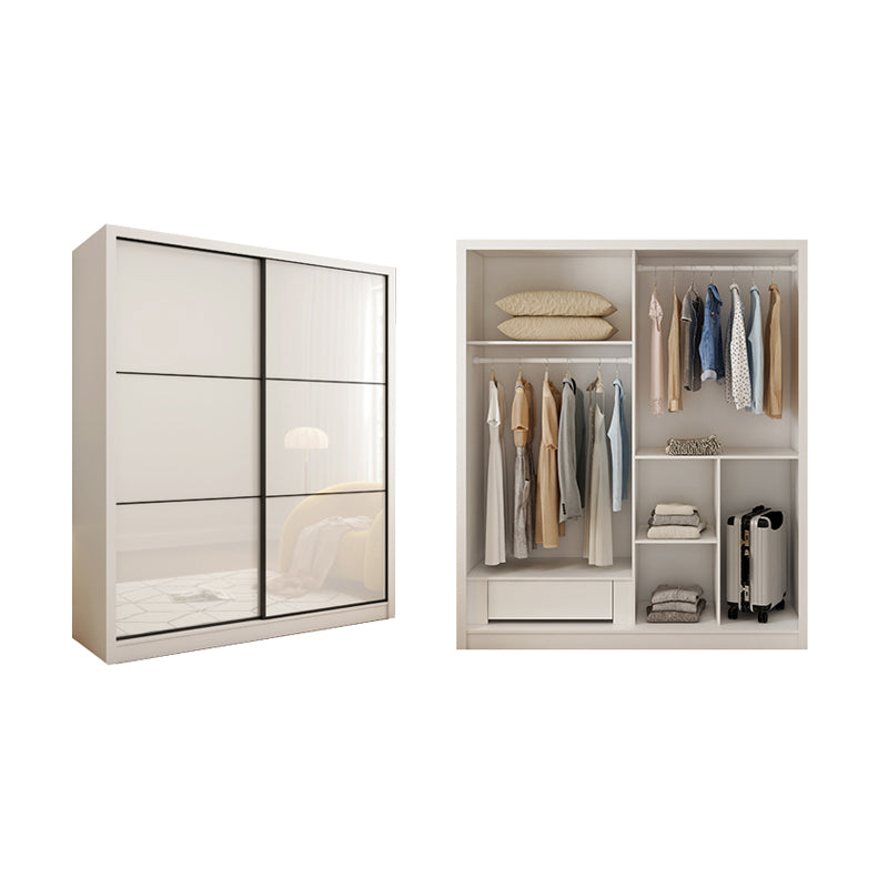 Sliding Wardrobe Closet with Shelves White Wooden Wardrobe Armoire
