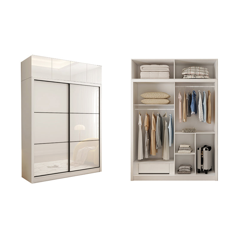 Sliding Wardrobe Closet with Shelves White Wooden Wardrobe Armoire