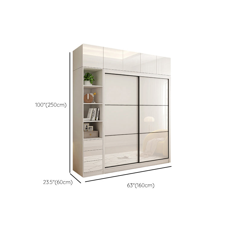 Sliding Wardrobe Closet with Shelves White Wooden Wardrobe Armoire