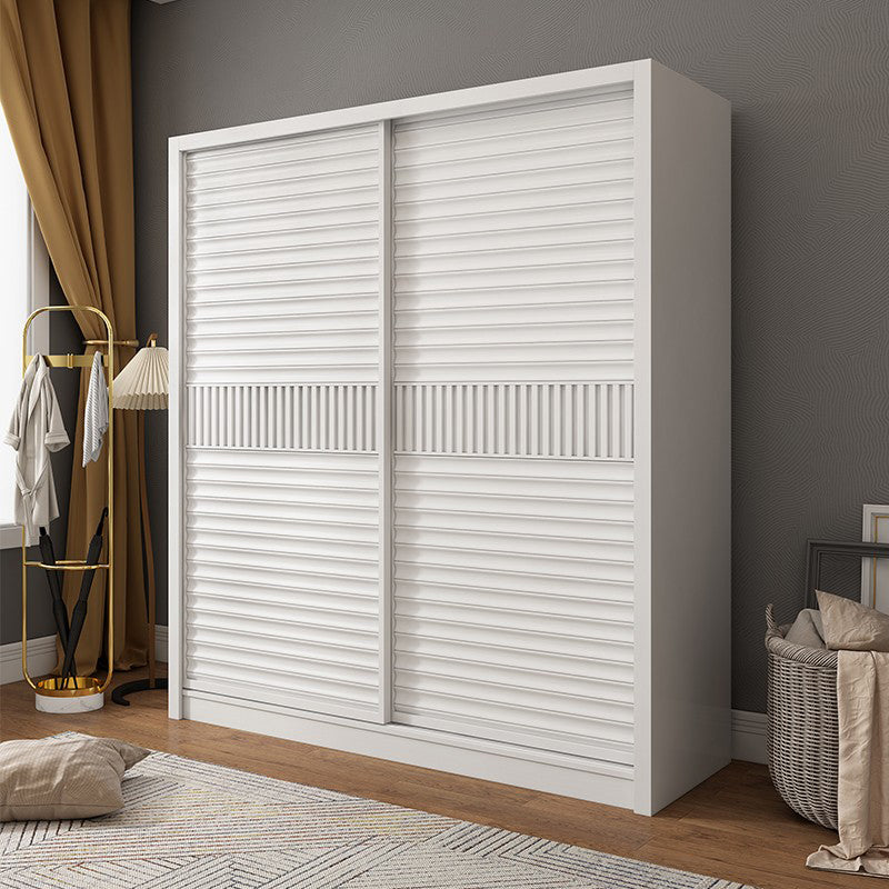 White Sliding Wardrobe Closet with Shelves Wooden Wardrobe Armoire