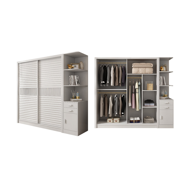 White Sliding Wardrobe Closet with Shelves Wooden Wardrobe Armoire