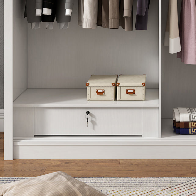 White Sliding Wardrobe Closet with Shelves Wooden Wardrobe Armoire