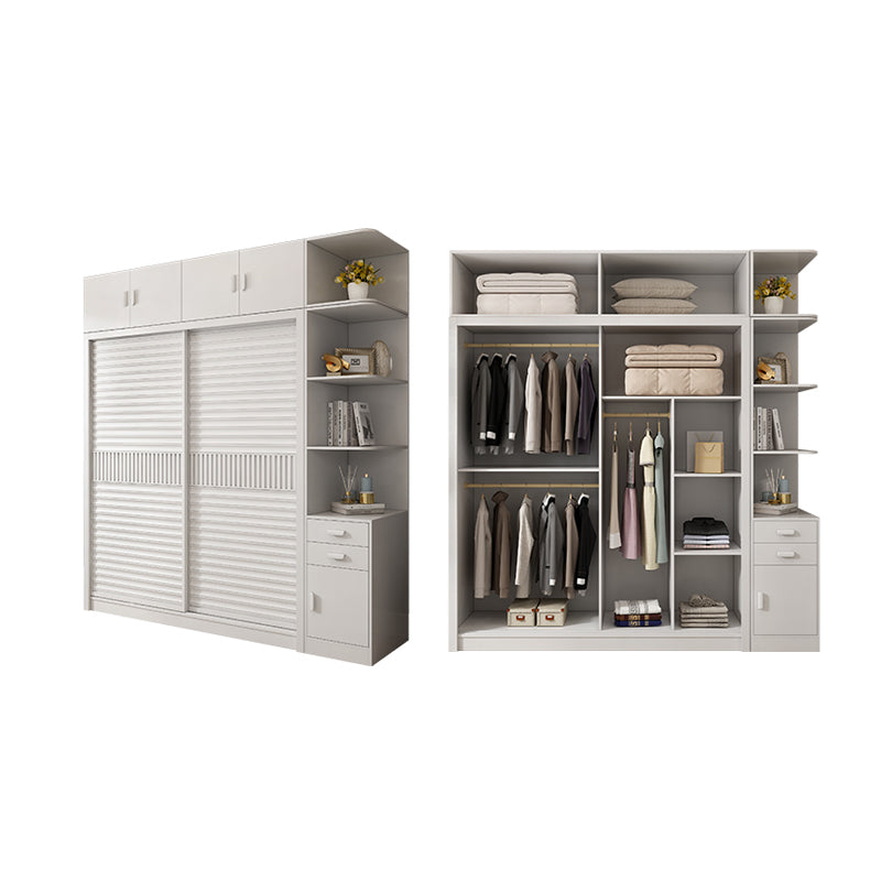 White Sliding Wardrobe Closet with Shelves Wooden Wardrobe Armoire