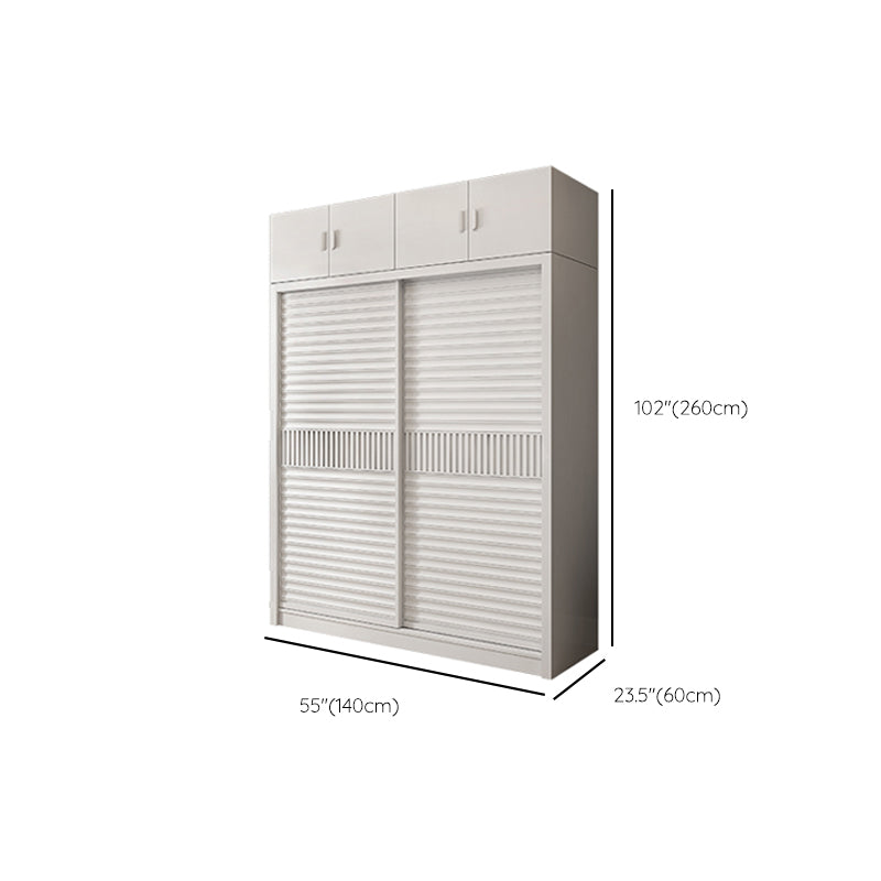 White Sliding Wardrobe Closet with Shelves Wooden Wardrobe Armoire