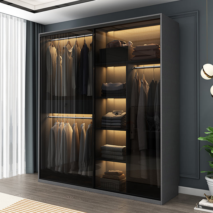 Glass and Wood Wardrobe Armoire Contemporary Wardrobe Cabinet